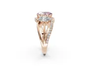 Oval Three Stone Split Shank Engagement Ring Setting for a Fancy Pink Lab-Grown Diamond | Matching Sides | Rose Gold