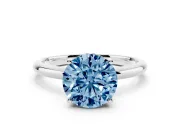 Fancy Blue Round Cut Diamond Solitaire Engagement Ring Set in White gold with Prong Setting and Polished Band