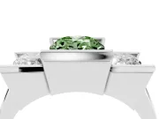 Fancy Green Oval Cut Diamond Three-Stone Channel Set Ring Set in Silver with Smooth Polished Band