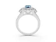 Fancy Blue Emerald Cut Diamond Halo Split Shank Engagement Ring Set in Platinum with Prong-Held Center Stone