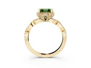 Fancy Green Asscher Cut Diamond Halo Twist Band Solitaire Ring Set in Yellow gold with Prong-Set Center Stone