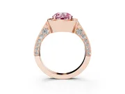 Round Milgrain Halo Engagement Ring Setting for a Fancy Pink Lab-Grown Diamond | Side Stones | Rose Gold