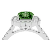 Fancy Green Radiant Cut Diamond Milgrain Floral Halo Engagement Ring Set in Silver with Pavé Band