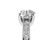 Round Vintage Hidden Halo Engagement Ring Setting | Milgrain Pave Band | Platinum