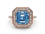 Asscher Cut Halo Engagement Ring Setting for a Fancy Blue Lab-Grown Diamond | Polished Halo Rim | Rose Gold