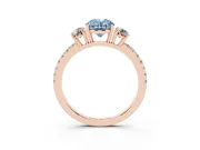 Fancy Blue Oval Cut Diamond Three-Stone Ring Set in Rose gold with Pavé Band and Graduated Sides