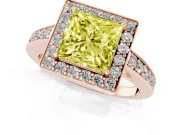 Fancy Yellow Princess Cut Diamond Halo Pavé Engagement Ring Set in Rose gold with Bezel Setting