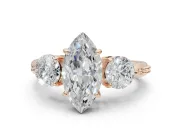 Marquise Three Stone Engagement Ring Setting | Tapered Pave Band | Rose Gold