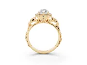 Marquise Cut Diamond Halo Ring Set in Yellow gold with Scrollwork Band and Prong Setting