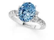 Oval Side Stone Pave Engagement Ring Setting for a Fancy Blue Lab-Grown Diamond | Paired Round Accents | Sterling Silver