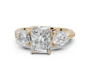 Radiant Cut Three Stone Engagement Ring Setting | Tapered Pave Band | Yellow Gold