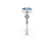 Fancy Blue Oval Cut Diamond Vintage-Inspired Milgrain Ring Set in Silver with Marquise Stations of Round Accents