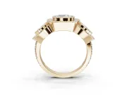 Cushion Cut Three Stone Halo Engagement Ring Setting | Bezel Set | Yellow Gold