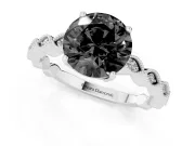 Fancy Black Round Cut Diamond Solitaire Ring Set in Platinum with Infinity Twist Pavé Band