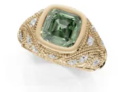 Asscher Cut Vintage Bezel Engagement Ring Setting for a Fancy Green Lab-Grown Diamond | Yellow Gold