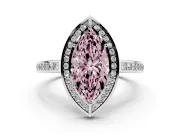 Fancy Pink Marquise Cut Diamond Halo Pavé Split Shank Ring Set in White gold with Prong Setting