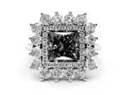 Princess Cut Floral Halo Engagement Ring Setting for a Black Center | Plain Band | Sterling Silver