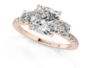Cushion Cut Three Stone Engagement Ring Setting | Pave Shoulders | Rose Gold