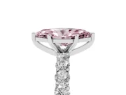Fancy Pink Marquise Cut Diamond Solitaire Ring Set in Platinum with Shared Prong Pavé Band