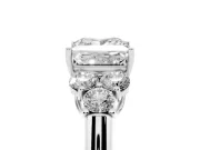 Princess Cut Diamond Cluster Ring Set in Silver with Round Accent Stones and Prong Setting on a Plain Band