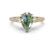 Pear-Shaped Vintage Cathedral Engagement Ring Setting for a Fancy Green Lab-Grown Diamond | Carved Band | Yellow Gold