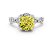 Fancy Yellow Cushion Cut Diamond Halo Twist Band Solitaire Ring Set in Silver with Prong-Set Center Stone