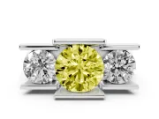 Fancy Yellow Round Cut Diamond Three-Stone Channel Set Ring Set in White gold with Smooth Polished Band