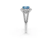 Radiant Cut Scalloped Halo Engagement Ring Setting for a Fancy Blue Lab-Grown Diamond | Pear Side Stones | Platinum