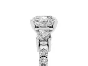 Cushion Cut Three Stone Pavé Engagement Ring Setting | Round Side Stones | Sterling Silver