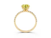 Fancy Yellow Round Cut Diamond Brilliant Solitaire Ring Set in Yellow gold with Pavé Band and Prong Setting