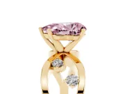 Fancy Pink Pear Cut Diamond Solitaire Ring Set in Yellow gold with Side Stones on Criss-Cross Band and Prong Setting