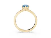 Fancy Blue Emerald Cut Diamond Solitaire Ring Set in Yellow gold with Polished Tapered Band and Prong Setting