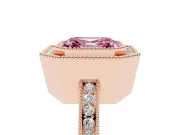 Fancy Pink Asscher Cut Diamond Halo Ring Set in Rose gold with Pavé Band and Milgrain-Edged Prongs