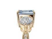 Emerald Cut Three Stone Engagement Ring Setting for a Fancy Blue Lab-Grown Diamond | Tapered Pave Band | Yellow Gold