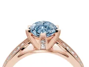 Fancy Blue Marquise Cut Diamond Solitaire Ring Set in Rose gold with Milgrain Double Row Round Pavé Band