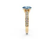 Oval Vintage Hidden Halo Engagement Ring Setting for a Fancy Blue Lab-Grown Diamond | Milgrain Pave Band | Yellow Gold