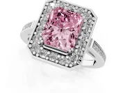 Radiant Cut Halo Engagement Ring Setting for a Fancy Pink Lab-Grown Diamond | Polished Halo Rim | Platinum