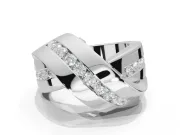Round Lab-Grown Diamond Channel Set Crossover Wedding Band | Wide Strands | White Gold