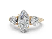 Marquise Three Stone Engagement Ring Setting | Tapered Pave Band | Yellow Gold