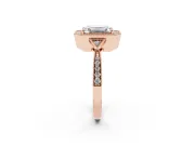 Emerald Cut Vintage Milgrain Halo Engagement Ring Setting | Graduated Pavé Band | Rose Gold