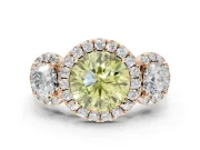 Round Three Stone Halo Engagement Ring Setting for a Fancy Yellow Lab-Grown Diamond | Rose Gold