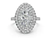Marquise Lab-Grown Diamond Double Halo Statement Ring Set in White Gold with Pavé Band