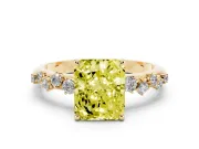 Fancy Yellow Radiant Cut Diamond Cluster Solitaire Ring Set in Yellow gold with Prong Setting