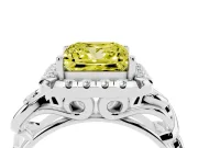 Fancy Yellow Princess Cut Diamond Halo Ring Set in Silver with Scrollwork Band and Prong Setting