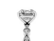 Asscher Cut Diamond Solitaire Engagement Ring Set in Silver with Milgrain Bezel Accent Band