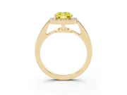 Fancy Yellow Cushion Cut Diamond Halo Pavé Engagement Ring Set in Yellow gold with Bezel Setting