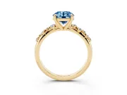 Fancy Blue Round Cut Diamond Solitaire Vine Band Ring Set in Yellow gold with Round Accents and Prong Setting