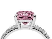 Princess Cut Three Row Pave Engagement Ring Setting for a Fancy Pink Lab-Grown Diamond | Double Claws | Sterling Silver