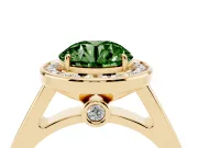 Fancy Green Round Cut Diamond Halo Solitaire Ring Set in Yellow gold with Pavé Band and Bezel Setting