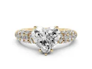 Heart-Shaped Multi Row Pave Solitaire Engagement Ring Setting | Domed Shoulders | Yellow Gold